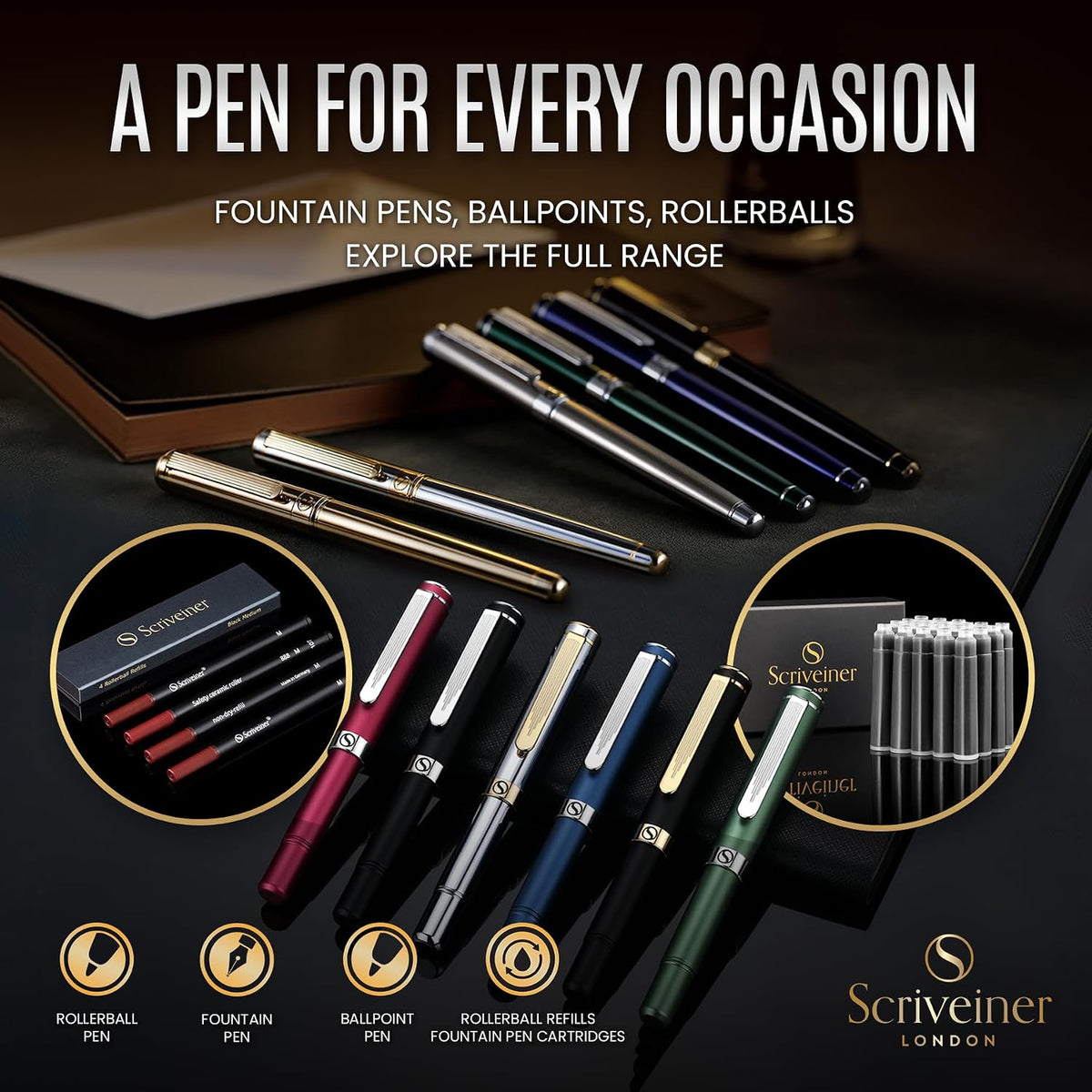 Scriveiner Silver Chrome Ballpoint Pen - Stunning Luxury Pen
