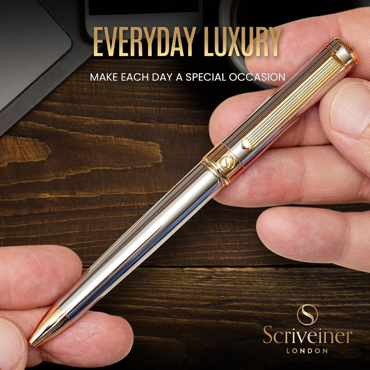 Scriveiner Silver Chrome Ballpoint Pen - Stunning Luxury Pen