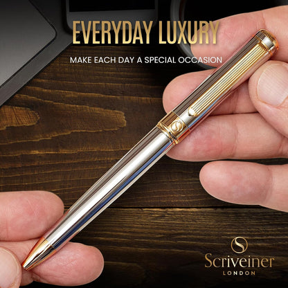 Scriveiner Silver Chrome Ballpoint Pen - Stunning Luxury Pen