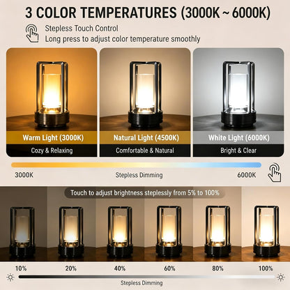 Cordless Table lamp Rechargeable Portable Metal Touch Small 