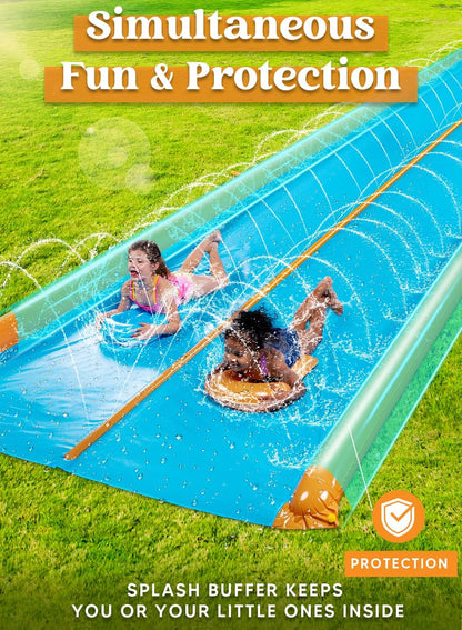 Sloosh Double Lane Water Slide,25ft x 6ft Heavy Duty Lawn Water Slip and Slide with Sprinkler and 2 Inflatable Boards for Adult Kids Party Summer Yard Outdoor Play Activities