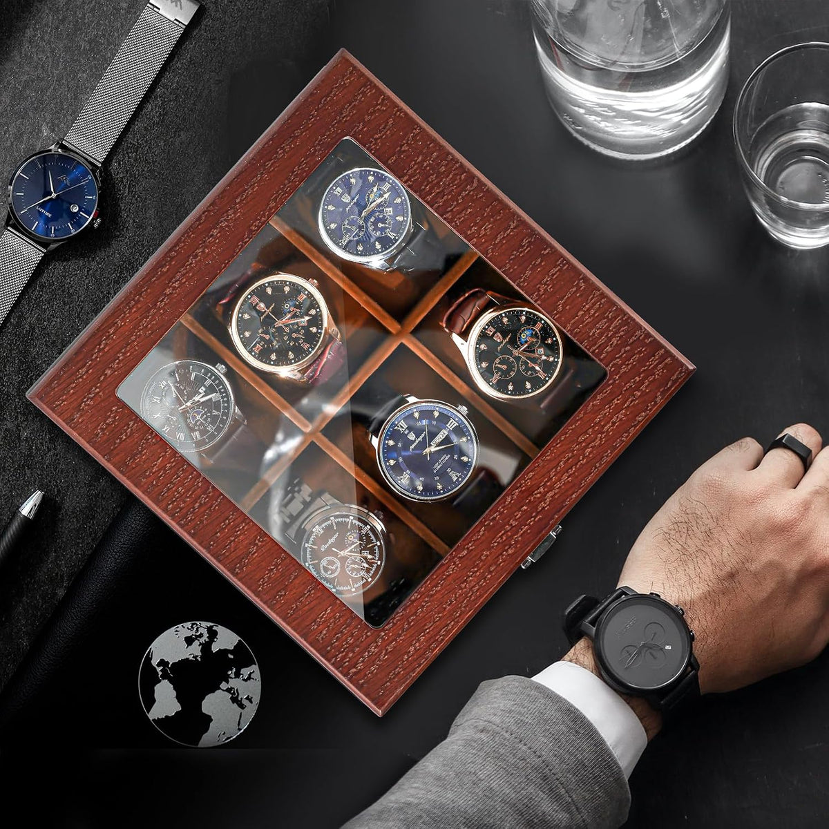 ProCase 6 Slots Lacquered Finish Wooden Watch Box for Men