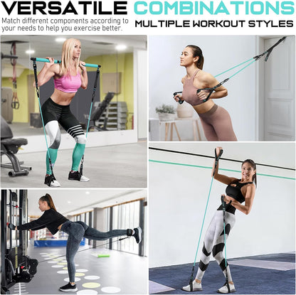 Pilates Bar Kit with Resistance Bands, Multifunctional Yoga Pilates Bar with Heavy-Duty Metal Adjustment Buckle for Women & Men, Home Gym Pilates Resistance Bar Kit forFull Body Workouts