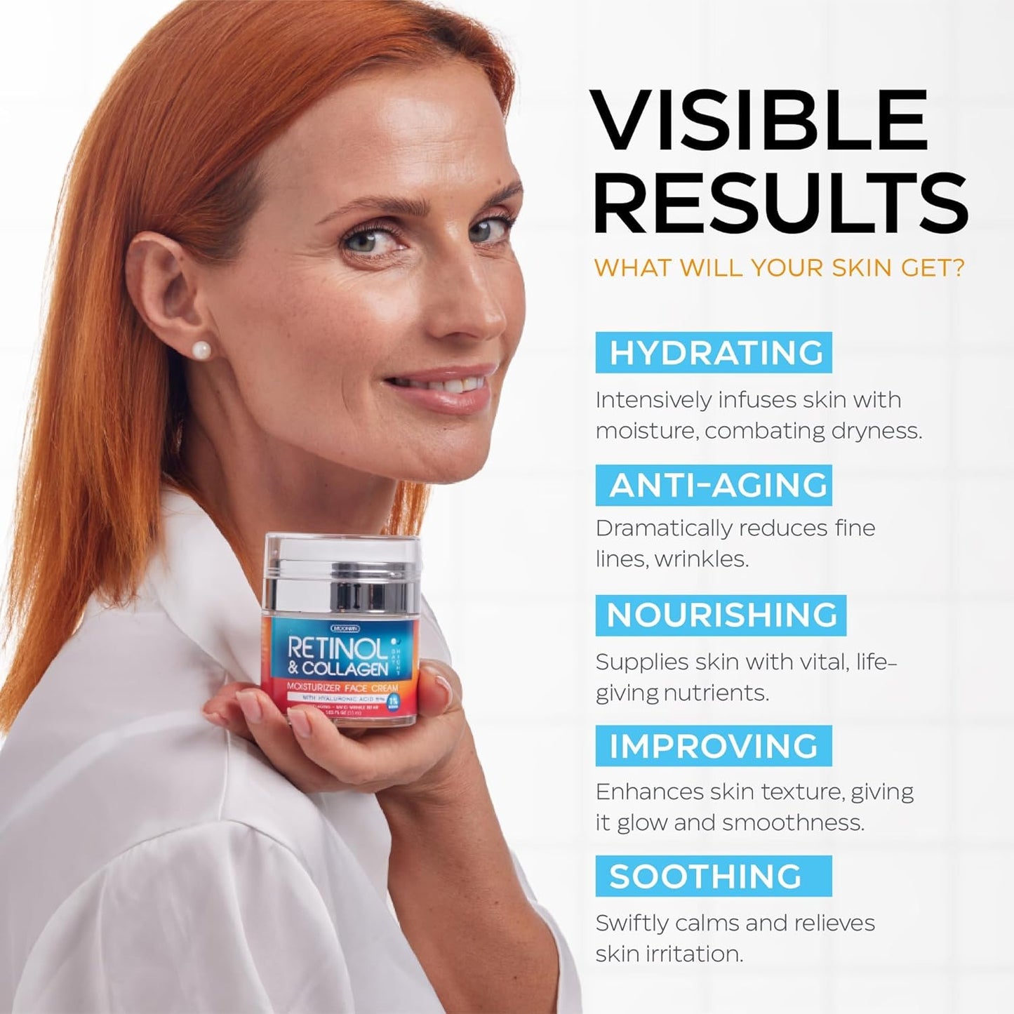 Retinol Cream for Face with Hyaluronic Acid, Anti Aging Wrinkle Cream for Women and Men, Day and Night Collagen Moisturizer to Minimize Wrinkles, Dryness, 1.85 Oz