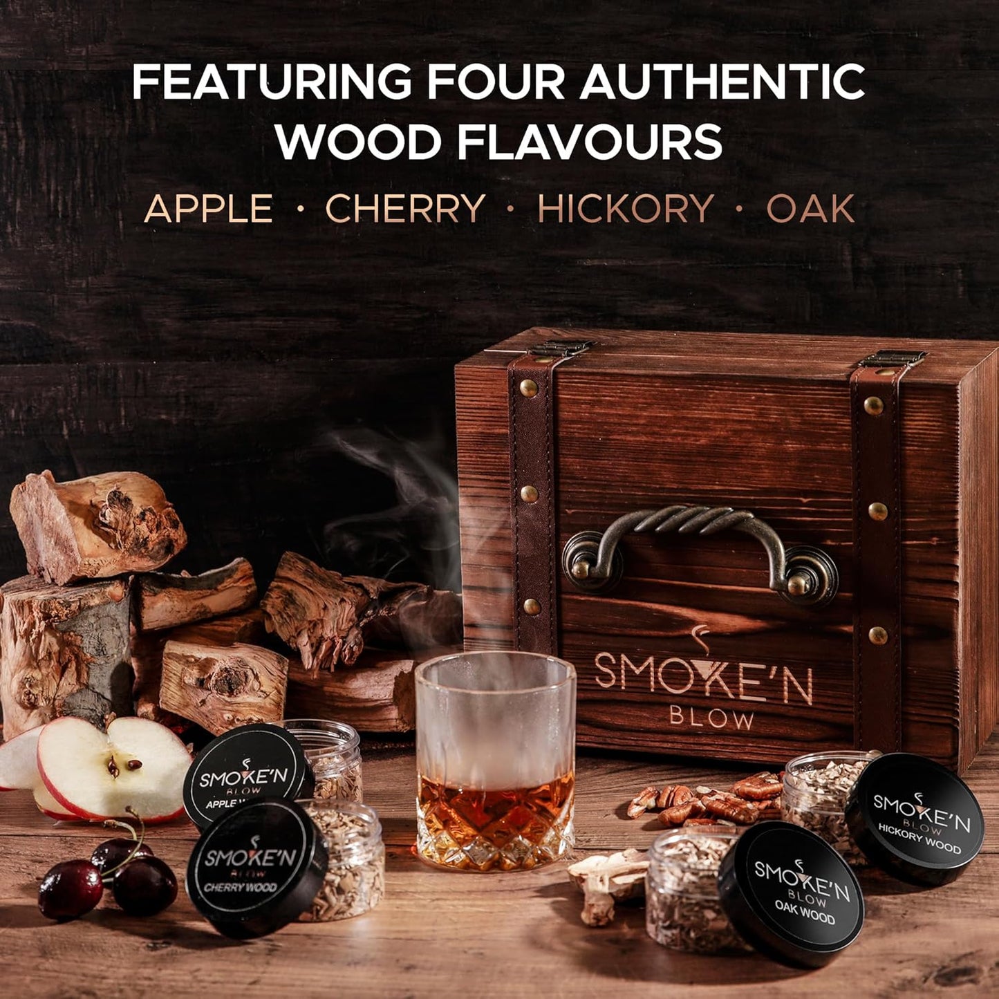 Cocktail Smoker Set. Whiskey Smoker. Cocktail Smoking Infusion Kit Featuring Whisky Smoker Glass, Wood Chips, Stones & Luxury Gift Set. Infuse Your Old Fashioned Bourbon with Smoke n Blow