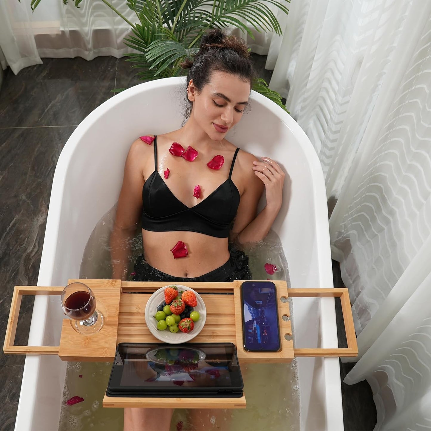 Luxury bamboo bath caddy tray 6