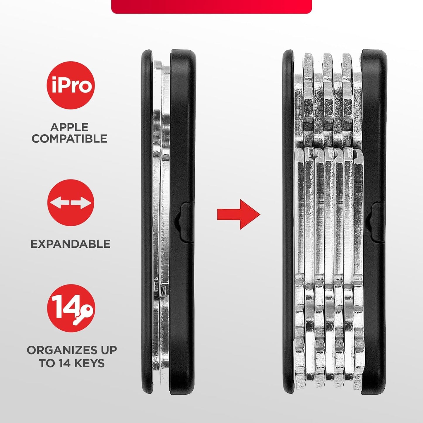 KeySmart Pro & iPro- Compact Key Holder w LED Light & Tile Smart Technology, Track Your Lost Keys & Phone, works with Apple Find My App