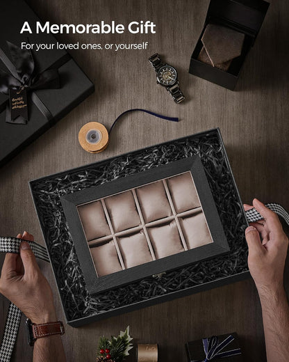 SONGMICS 8 Compartment Solid Wood Watch Box with Glass Lid