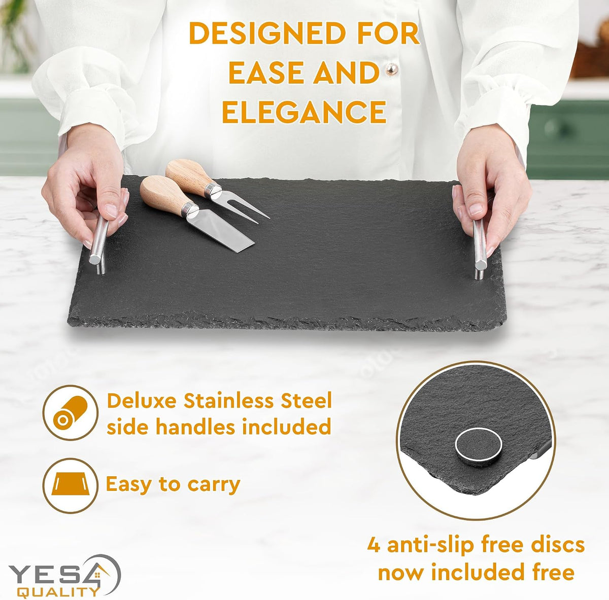 Slate Cheese Board Set - Deluxe Cheese Serving Tray with Sta