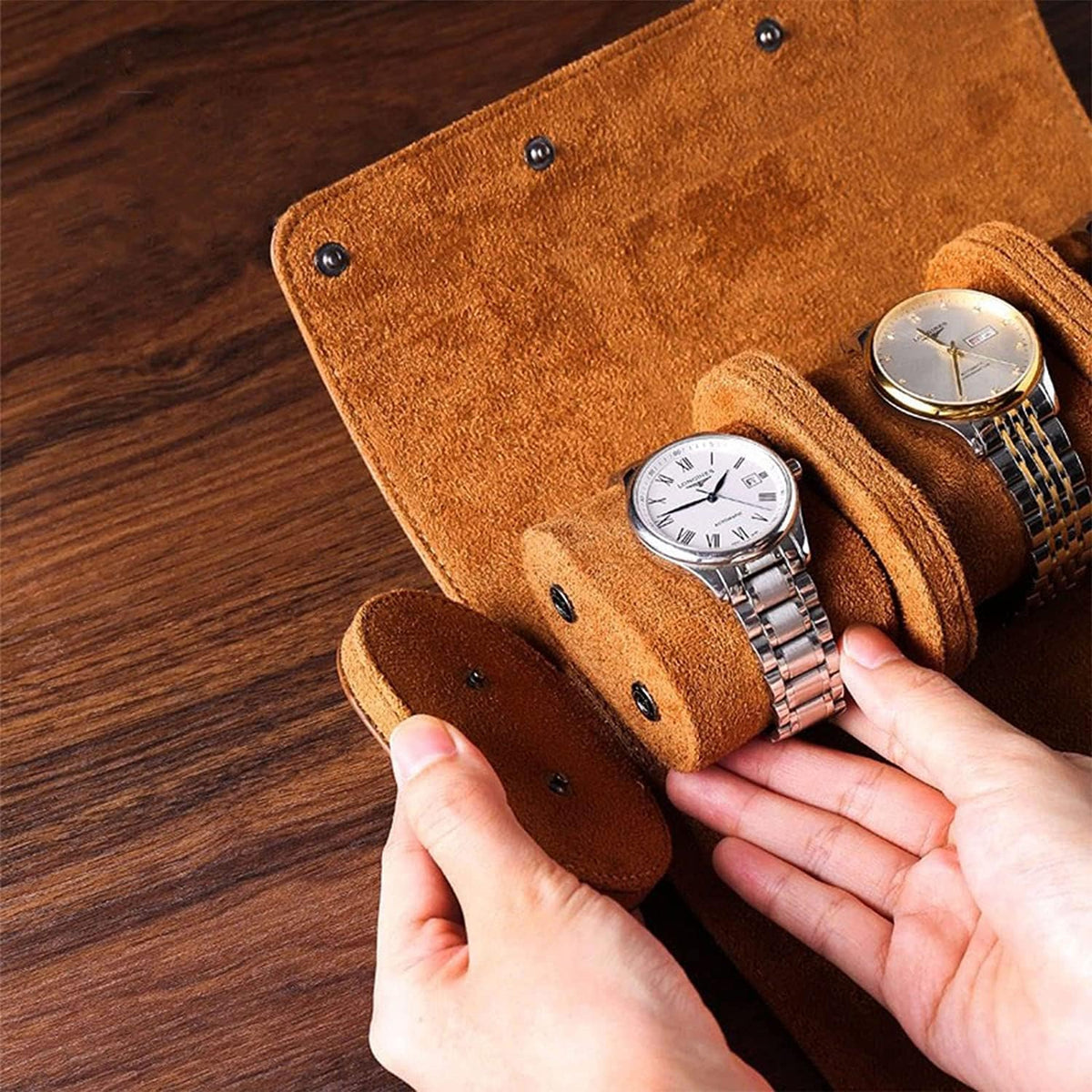 Watch Travel Case Handmade Leather Watch Rolls Box for Man T