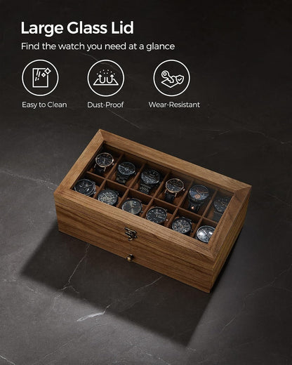 SONGMICS Wooden Watch Box with 12 Slots