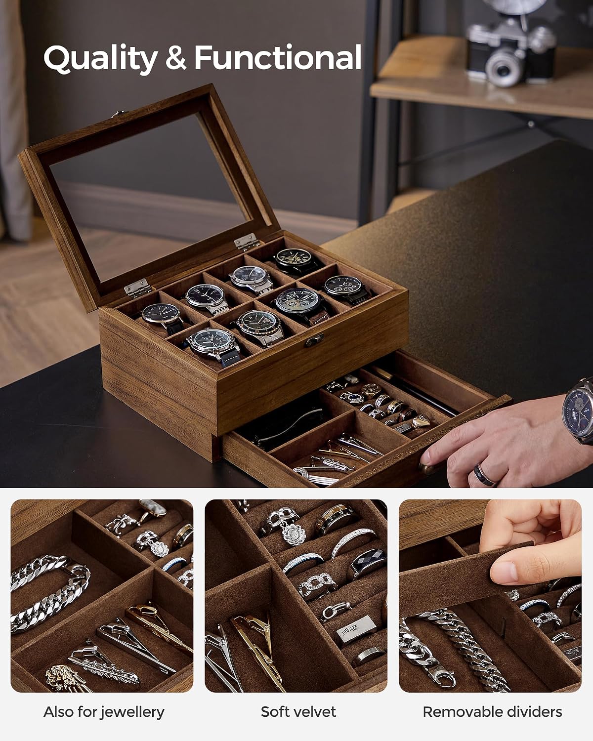 SONGMICS 8 Compartment Watch Holder