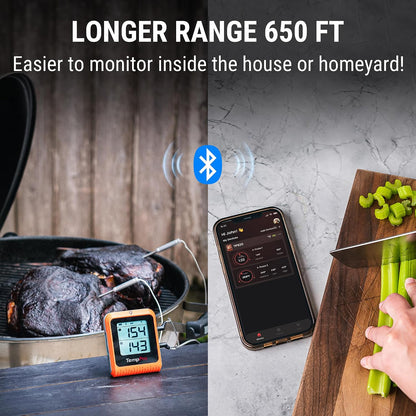 TempPro TempSync 650 ft Bluetooth Meat Thermometer with 2 Pr