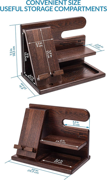 Wood Phone Docking Station - Nightstand Organizer - Desk Organizer for Husband - Gifts for Men, Dad - Idea for Anniversary from Wife - Key Holder - Stand Wallet & Watch (Beige)