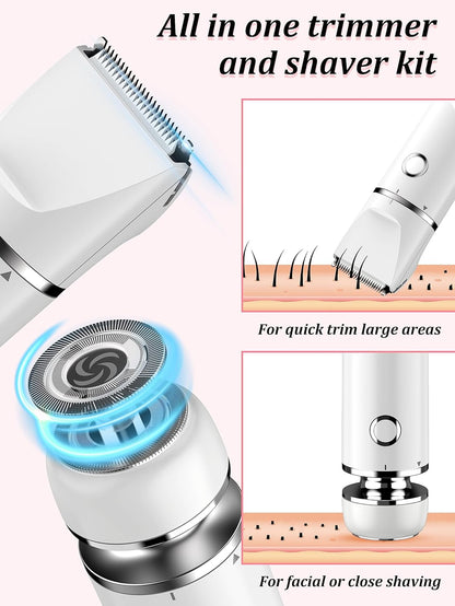 Bikini Trimmer and Shaver Kit for Women - 2-in-1 Wet/Dry Electric Body Hair Trimmer Facial Hair Removal Cordless Waterproof Bikini Shaver Razor for Face Lip Chin Pubic Underarm Legs