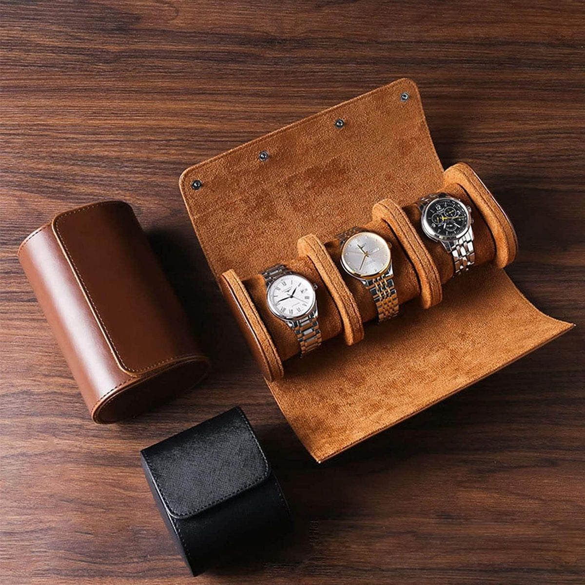 Watch Travel Case Handmade Leather Watch Rolls Box for Man T