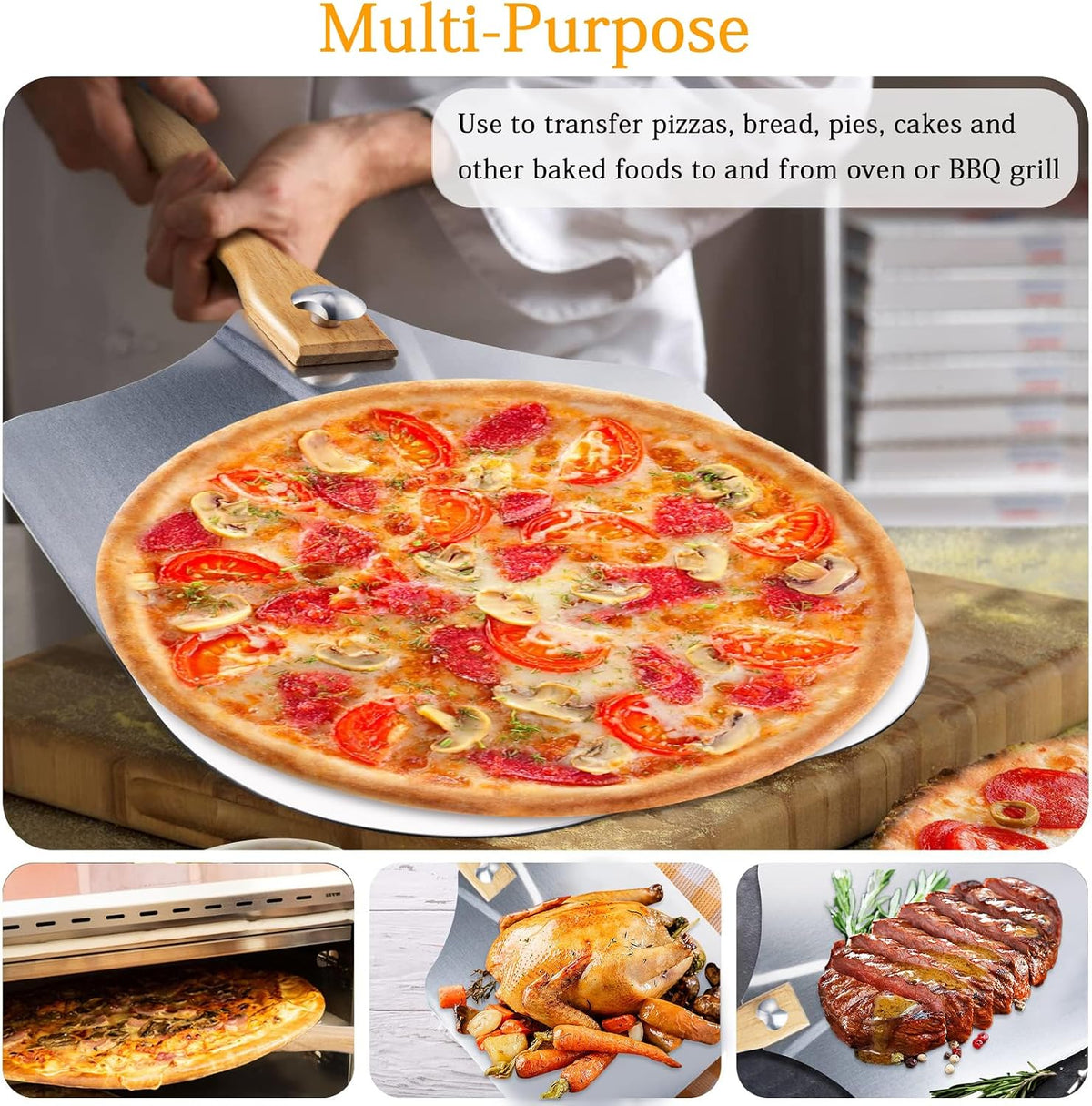 Ninonly 30.5 x 35.5 CM Aluminum Pizza Peel with Foldable Woo