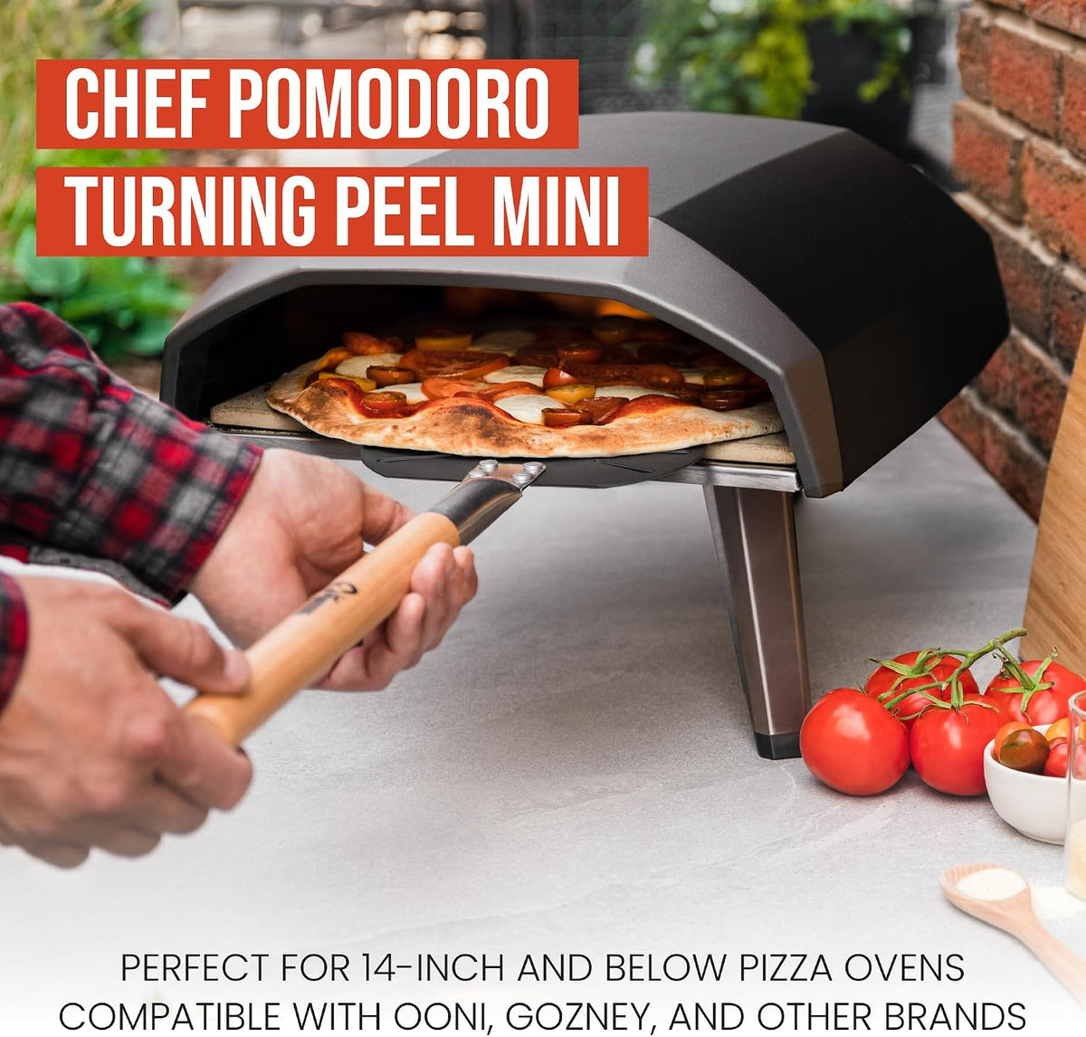 Chef Pomodoro Mini Aluminum Pizza Turning Peel with Wood Han