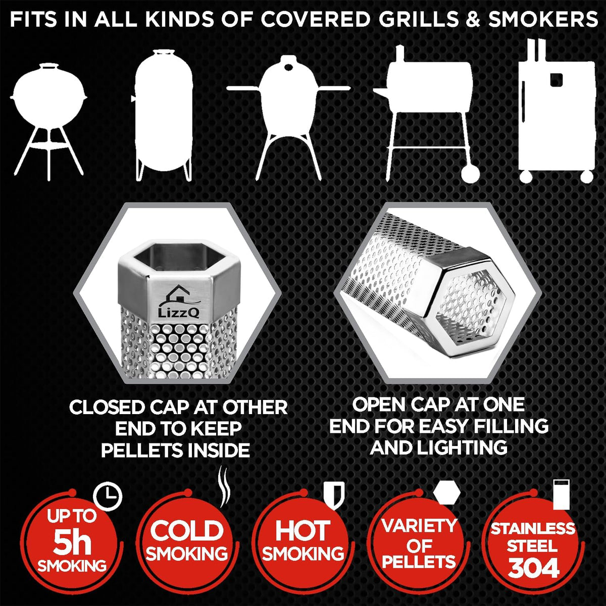 LizzQ Premium Pellet Smoker Tube 12-5 Hours of Billowing Smo