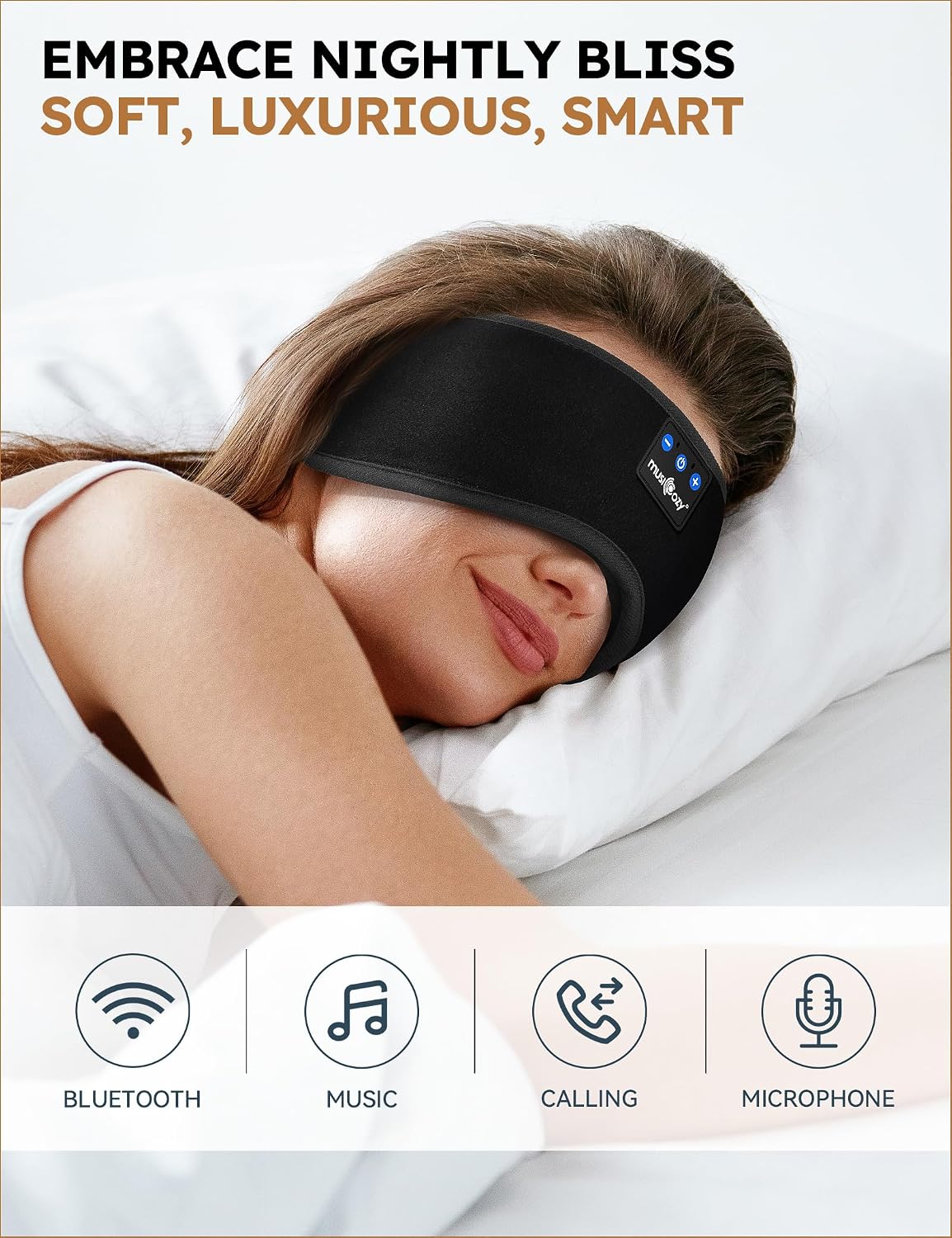 MUSICOZY Sleep Headphones Bluetooth 5.4 Headband Sleeping He