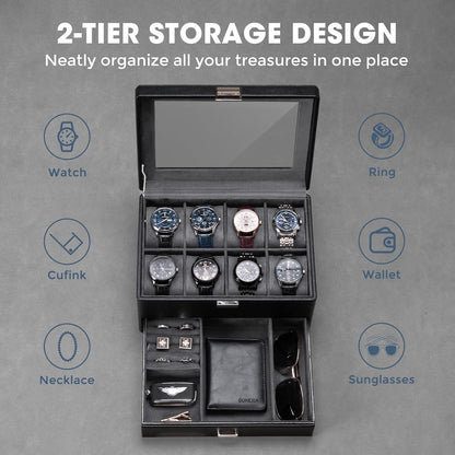 ProCase Watch & Jewelry Box with Drawer for Men -Black