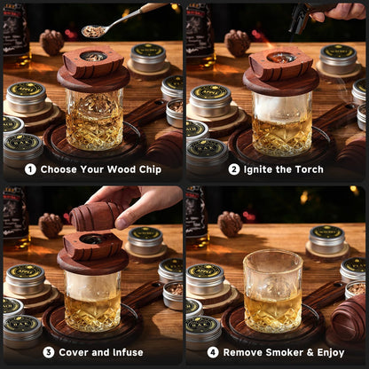 Whiskey Smoker Kit with Torch - 6 Flavors Wood Chips