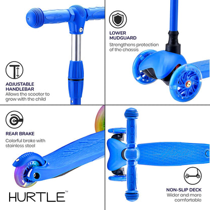 Hurtle Mini Kickboard 3 Wheel Scooter for Kids Ages 2-5