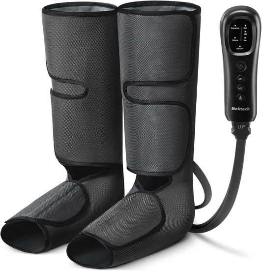 Leg Massager with Air Compression for Circulation and Relaxation, Foot and Calf Massage Machine with Hand-held Controller 2 Modes 3 Intensities, Adjustable Leg Wraps for Home and Office Use