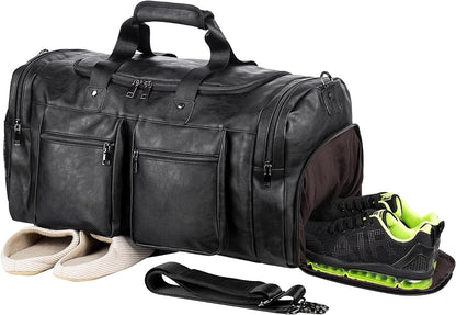Leather Travel Bag with Shoe Pouch