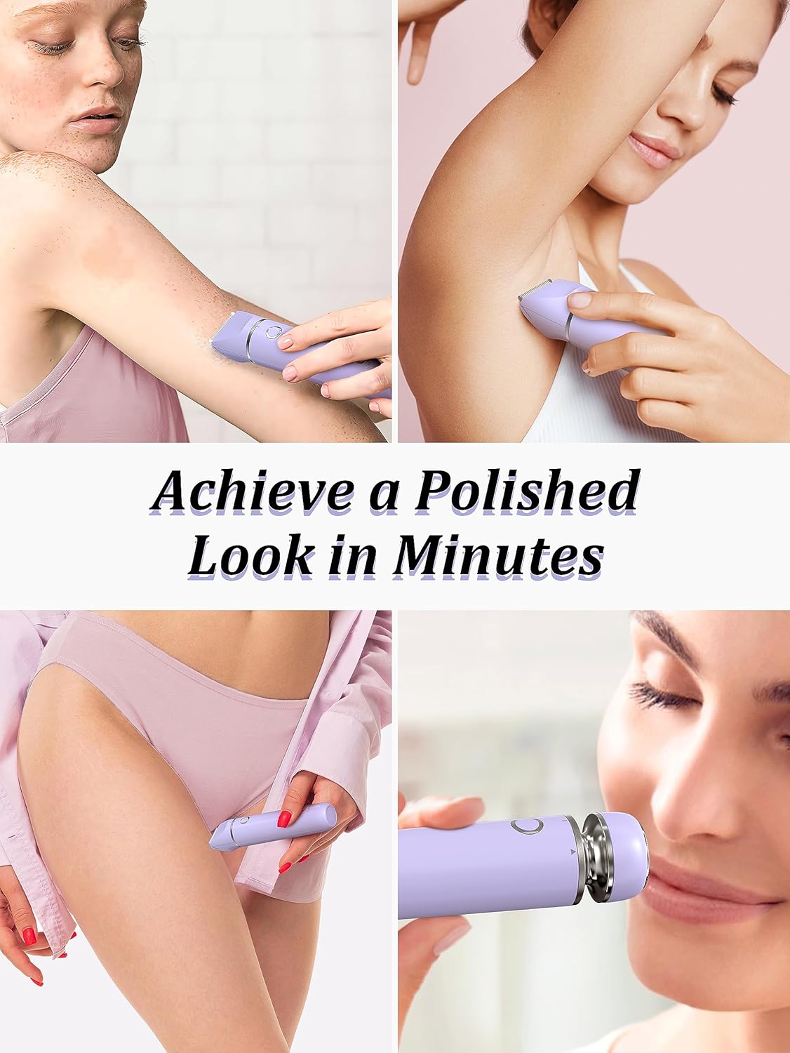 Bikini Trimmer and Shaver Kit for Women - 2-in-1 Wet/Dry Electric Body Hair Trimmer Facial Hair Removal Cordless Waterproof Bikini Shaver Razor for Face Lip Chin Pubic Underarm Legs