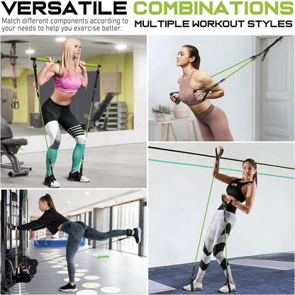 Pilates Bar Kit with Resistance Bands, Multifunctional Yoga Pilates Bar with Heavy-Duty Metal Adjustment Buckle for Women & Men, Home Gym Pilates Resistance Bar Kit forFull Body Workouts