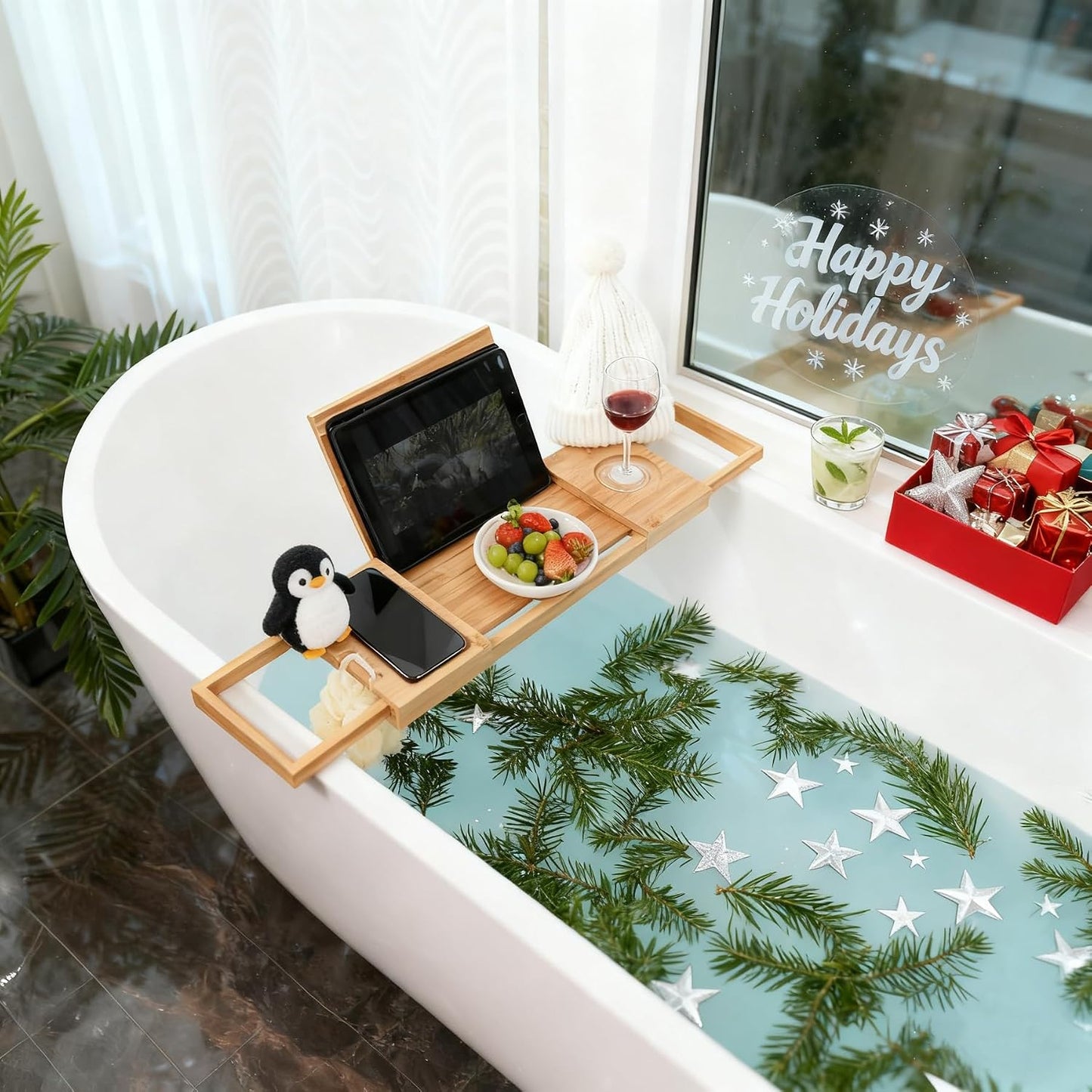 Luxury bamboo bath caddy tray 7
