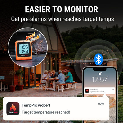 TempPro TempSync 650 ft Bluetooth Meat Thermometer with 2 Pr