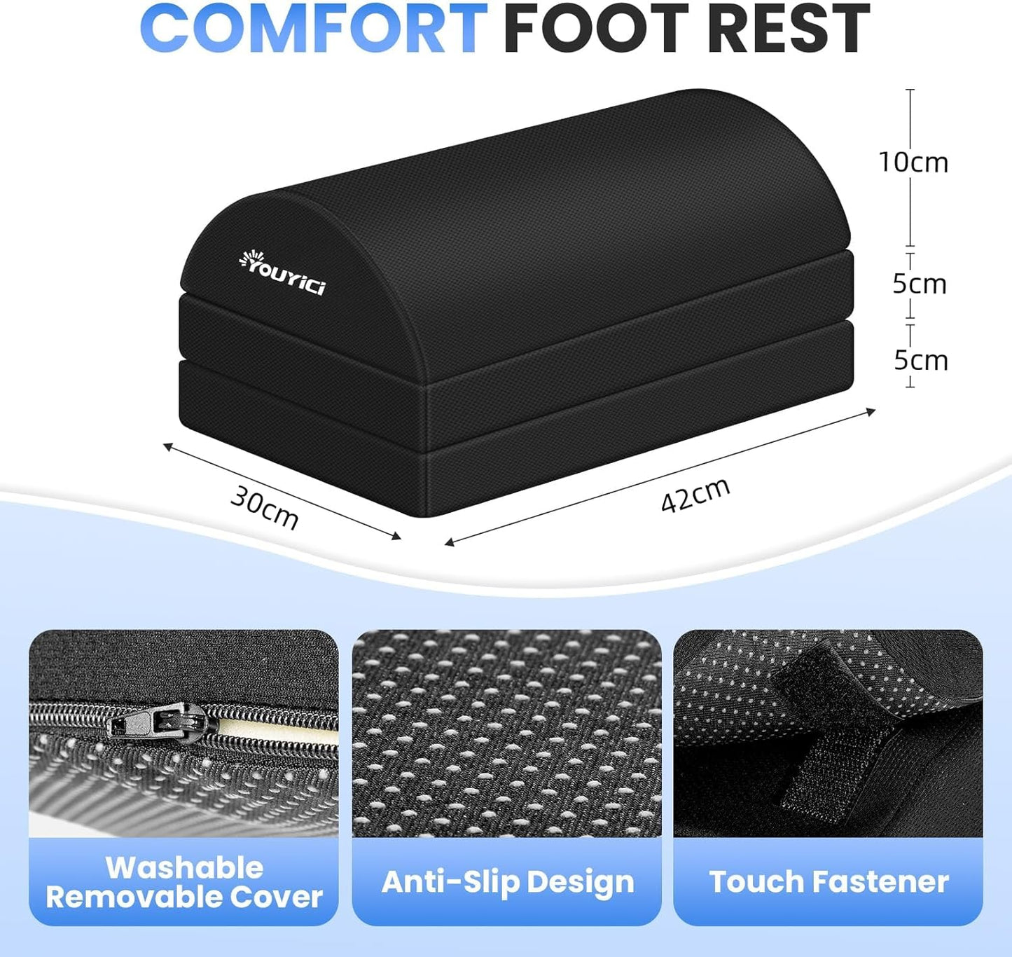 Foot Rest for Under Desk at Work, Gaming Accessories Foot Stool with 3 Adjustable Heights, Memory Foam Foot Rest Cushion Ergonomic Footrest for Office, Home and Car
