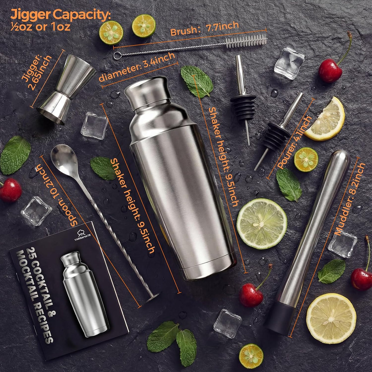YARRAMATE 8-Pcs 24 oz Cocktail Shaker Set with Built-in Stra