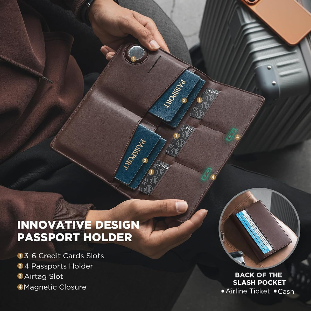 VULKIT Family Passport Holder for 4 Leather Passport Wallet