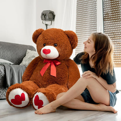HollyHOME Big Teddy Bear Stuffed Animal Large Bear Plush with Red Heart for Girlfriend and Kids Valentine's Day 36 inch Chocolate