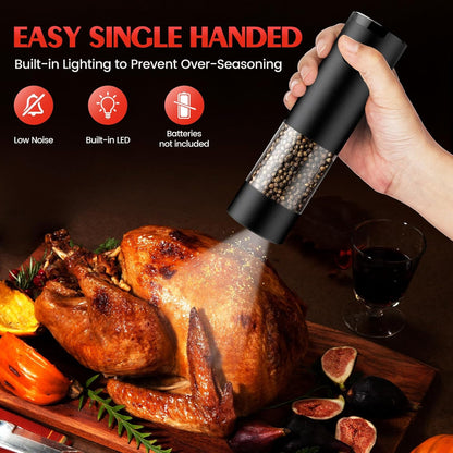 2 Pack Electric Salt and Pepper Grinder Set Automatic Batter