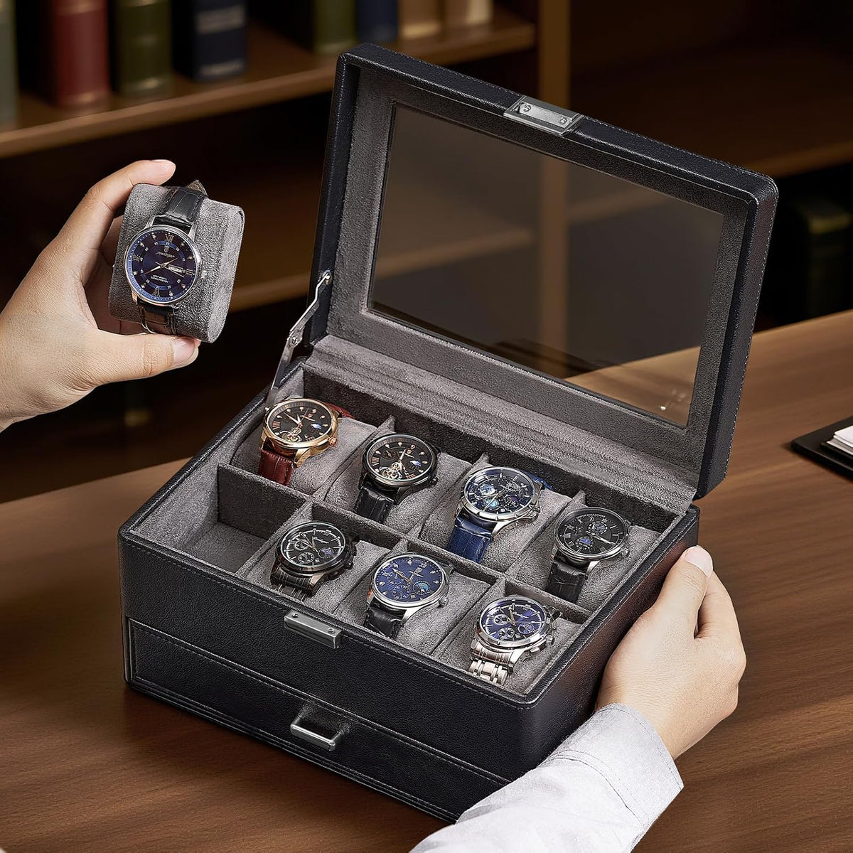 ProCase Watch & Jewelry Box with Drawer for Men -Black