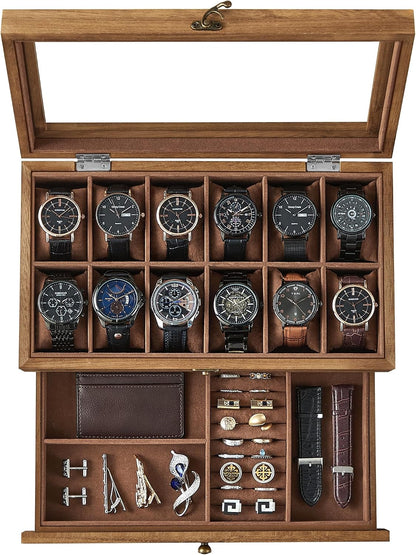 SONGMICS Wooden Watch Box with 12 Slots