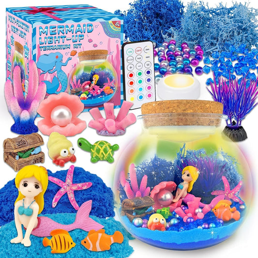 SPANKAR Mermaid Toys for Girls,Kids Light UP Terrarium Kit,LED Night Light with Remote,DIY Science Kit,Crafts for Girls 4-6-8-10-12,Best Easter Birthday Gifts Decorations for Kids Age 3-10 Year Old