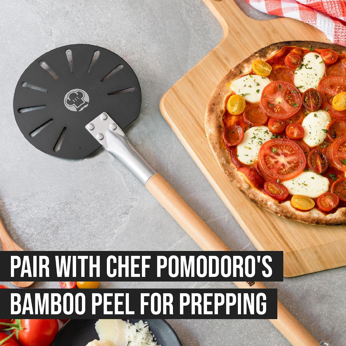 Chef Pomodoro Mini Aluminum Pizza Turning Peel with Wood Han