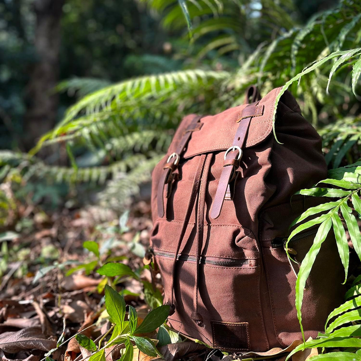 AUGUR Vintage Canvas Leather Backpack Large Laptop Rucksack 