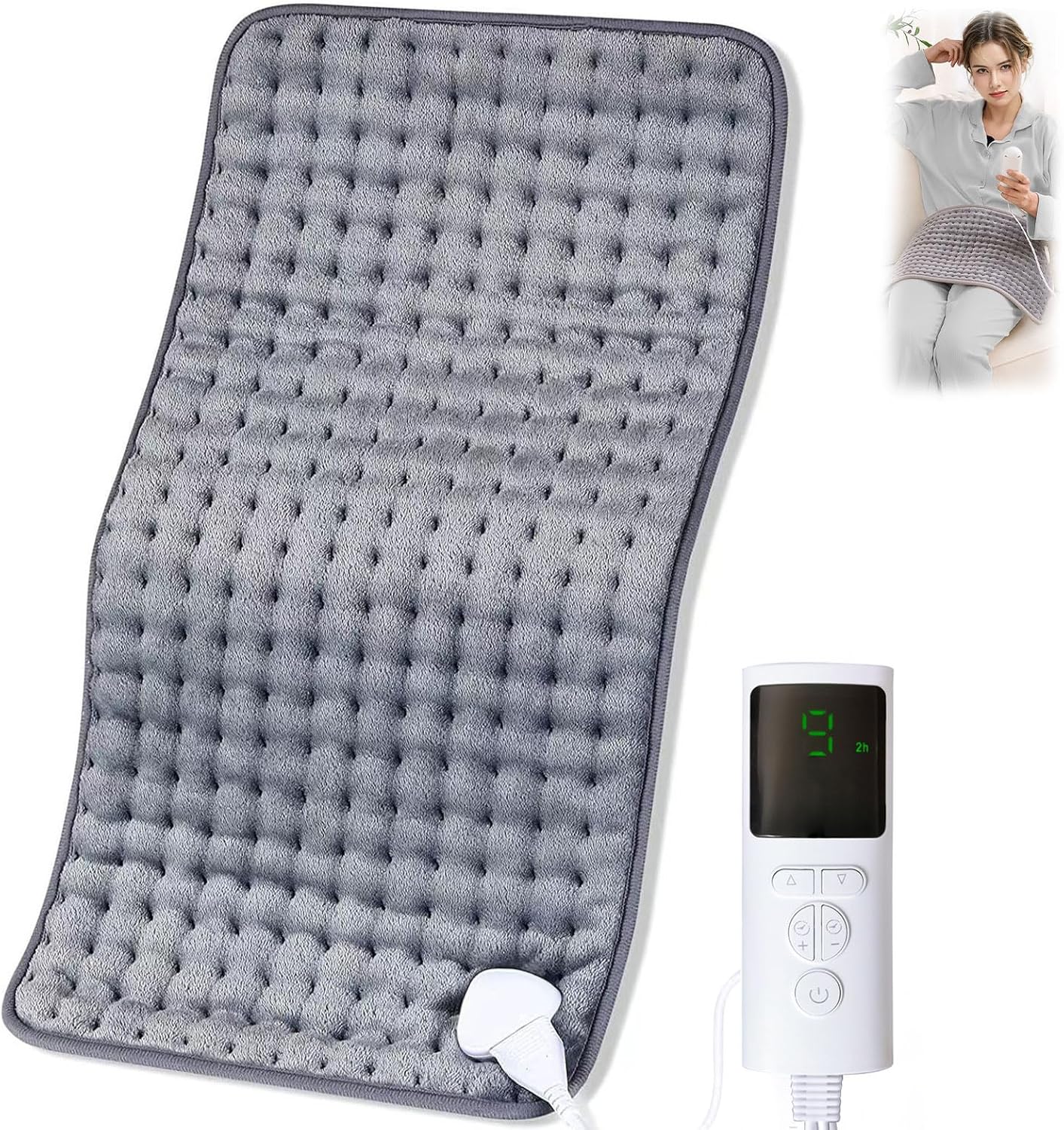 Heating Pad, Electric Heat Pad with 9 Heat Settings & Auto Shut Off, Moist/Dry Heat Therapy Pad for Back Neck Shoulder Pain Relief - 4 Timer Options, Machine Washable 40x76cm(Grey)