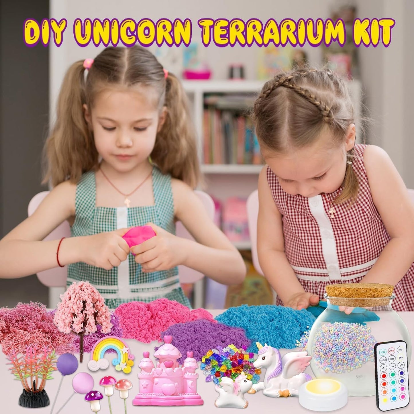 SPANKAR Unicorn Toys for Girls,Kids Light UP Terrarium Kit,LED Night Light with Remote,DIY Art & Crafts Science Kit,Best Easter Birthday Gifts for Girls Age 3 4 5 6 7 8 9 10 Year Old