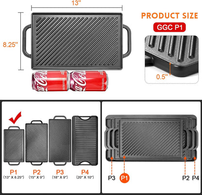 GGC Cast Iron Reversible Grill Griddle，Double Sided Grill Pa
