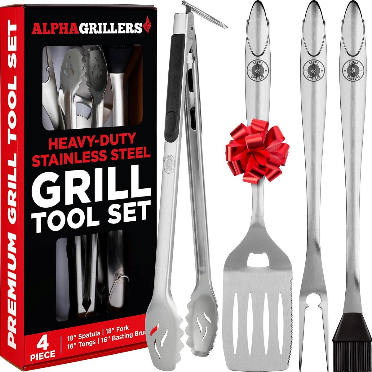 Alpha Grillers Heavy Duty BBQ Accessories - 4pc Grill Tool S