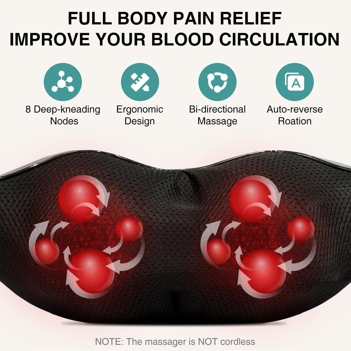 Nekteck Shiatsu Neck Massager with Heat for Pain Relief