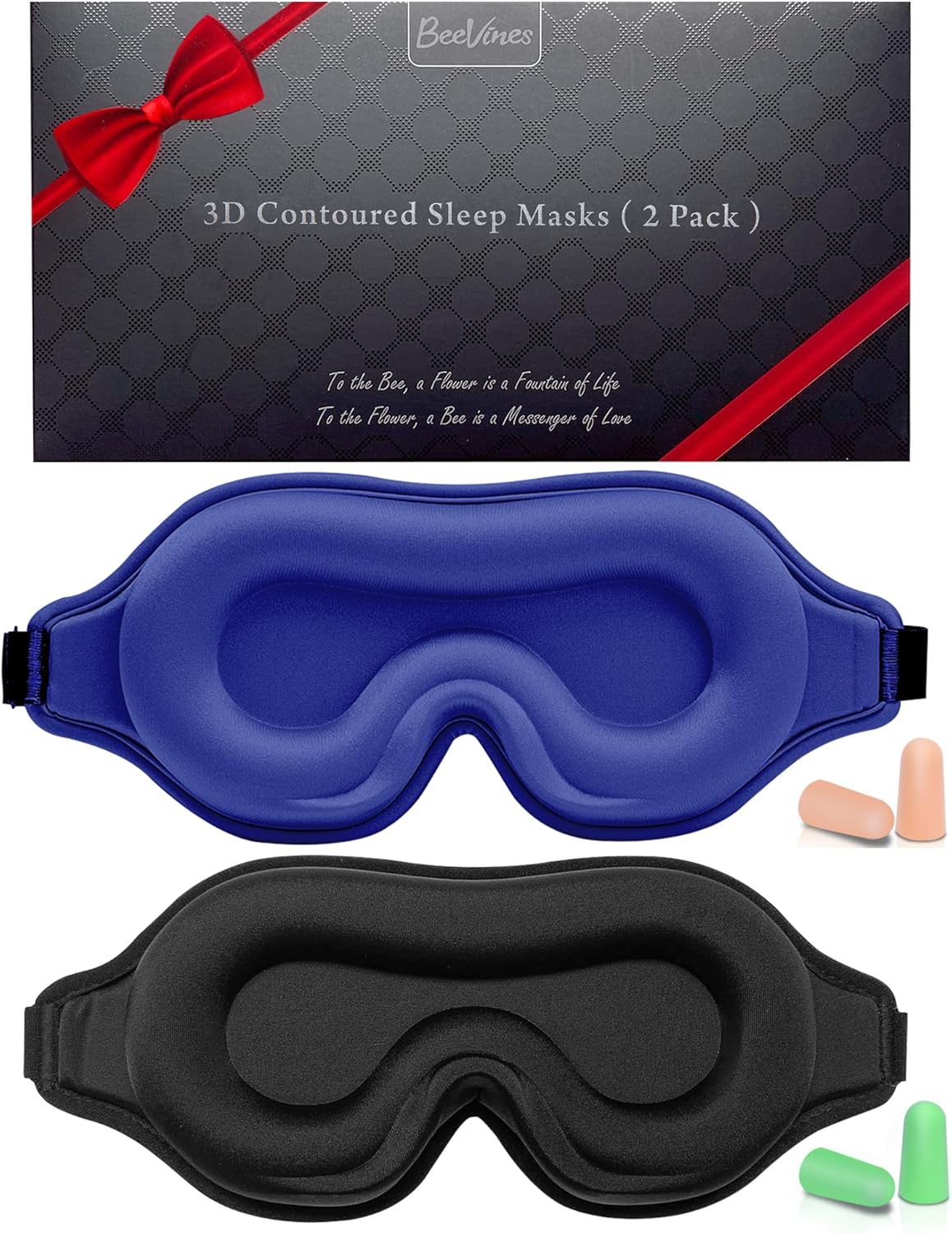 Sleep Mask for Men & Women, 2 Pack 3D Contoured Eye Mask for Sleeping with Adjustable Strap, BeeVines Molded Night Eye Sleep Mask Blindfold, Soft Breathable Eye Shade Cover for Travel Yoga Nap