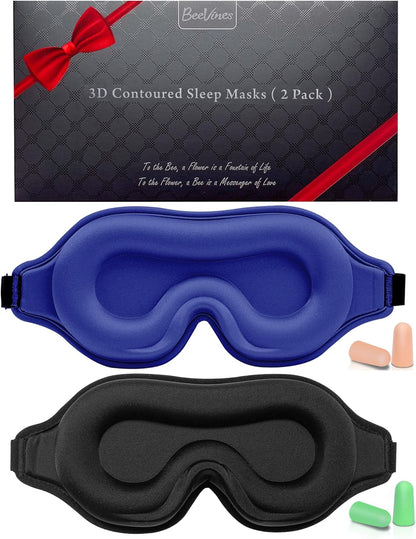 Sleep Mask for Men & Women, 2 Pack 3D Contoured Eye Mask for Sleeping with Adjustable Strap, BeeVines Molded Night Eye Sleep Mask Blindfold, Soft Breathable Eye Shade Cover for Travel Yoga Nap
